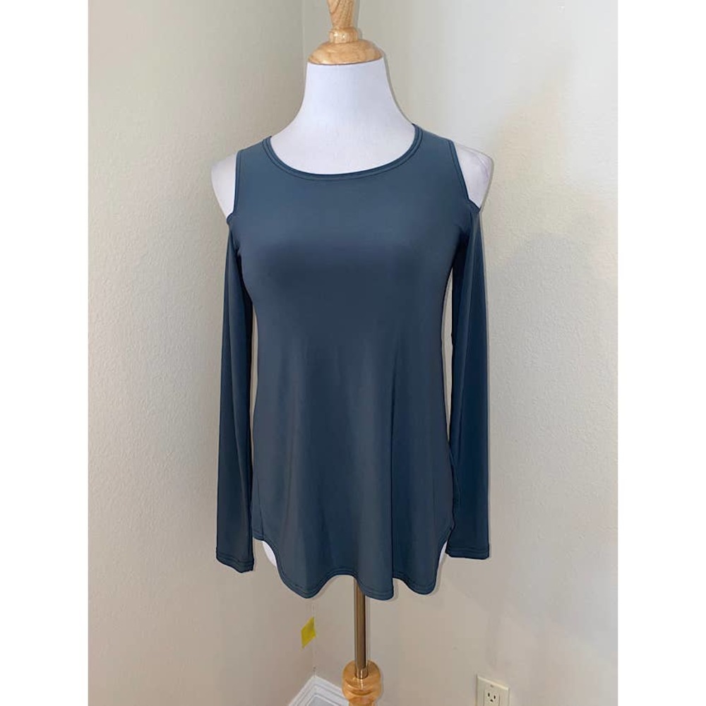 Sympli Cold Shoulder Long Sleeve Tunic Top Side Slits Grayish Green Size 2 (XS)